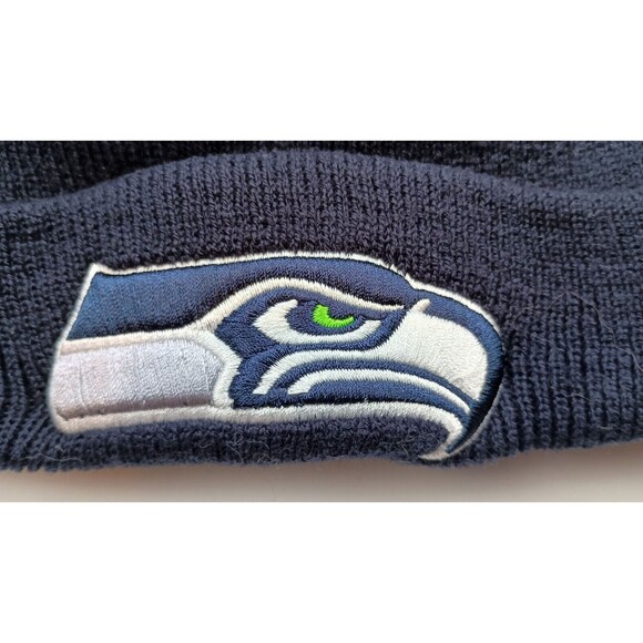 Authentic '47 Seattle Seahawks Basic Knit Dark Navy Raised Cuffed Beanie Hat - Picture 2 of 7